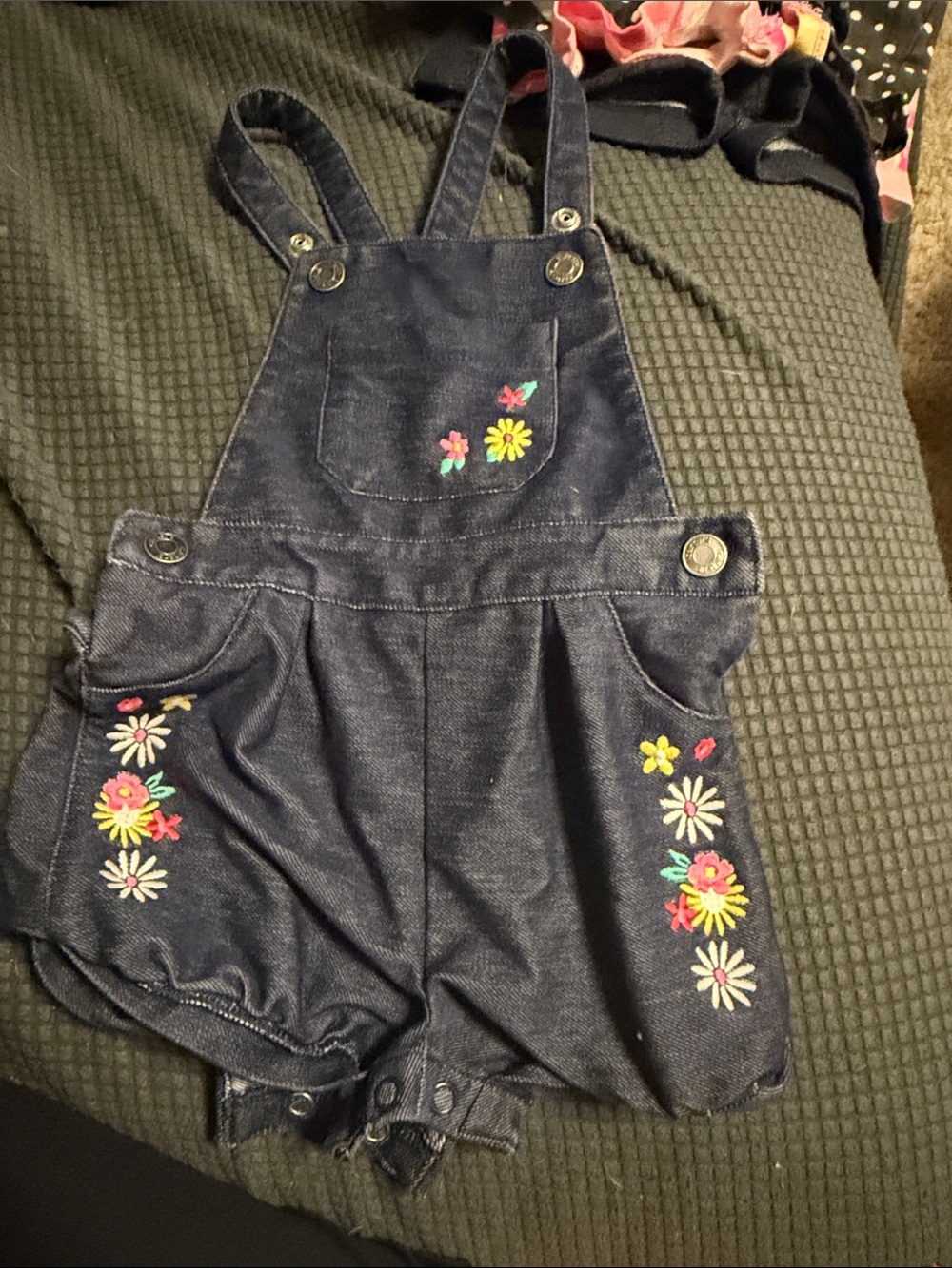 Carter's Navy Denim Floral Embroidered Overalls